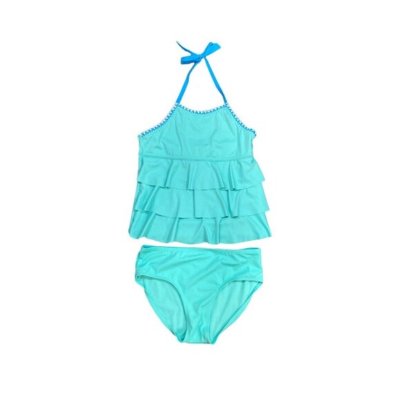 Justice Girls 2pc Aqua blue Tankini Sz 12 plus - Picture 1 of 5